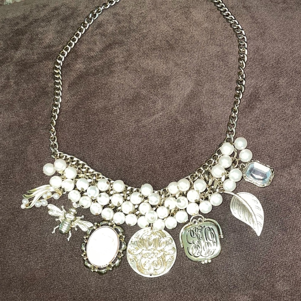 Gold and Pearl charm statement necklace